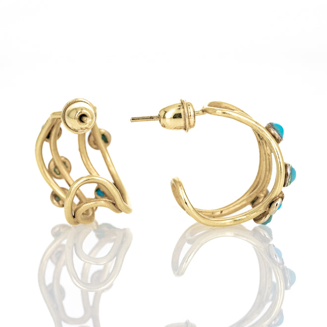 18K Gold Brushed Turquoise Hoop Earrings