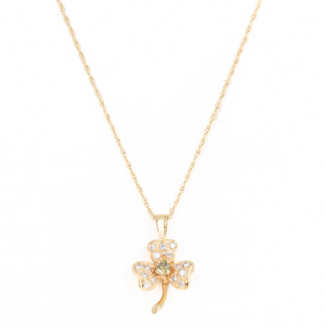 14K Yellow Gold Fancy Brownish Yellow Diamond Clover Pendant Necklace - Queen May