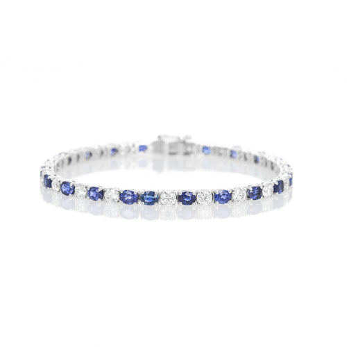 18K White Gold Oval Sapphire Diamond Tennis Bracelet - Queen May