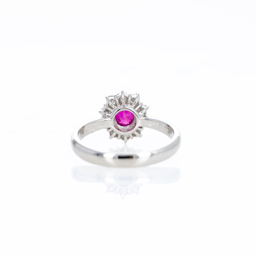 Platinum 0.67 Carat Oval Ruby Diamond Halo Ring - Queen May