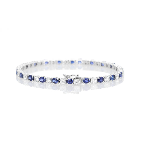 18K White Gold Oval Sapphire Diamond Tennis Bracelet - Queen May