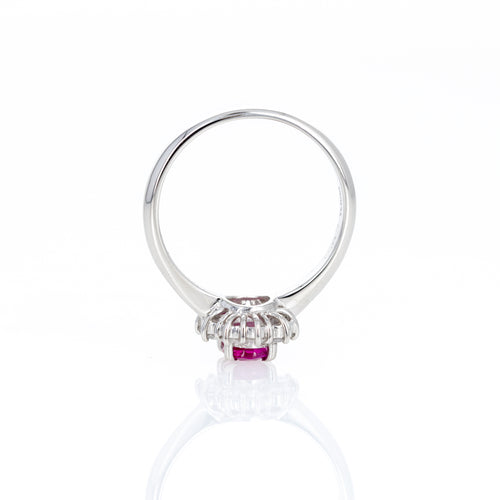 Platinum 0.67 Carat Oval Ruby Diamond Halo Ring - Queen May