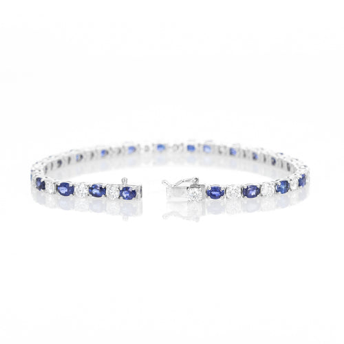 18K White Gold Oval Sapphire Diamond Tennis Bracelet - Queen May