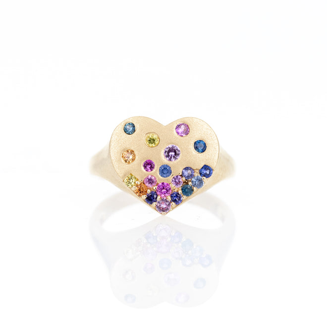 14K Yellow Gold Multi-Color Sapphire Heart Ring - Queen May