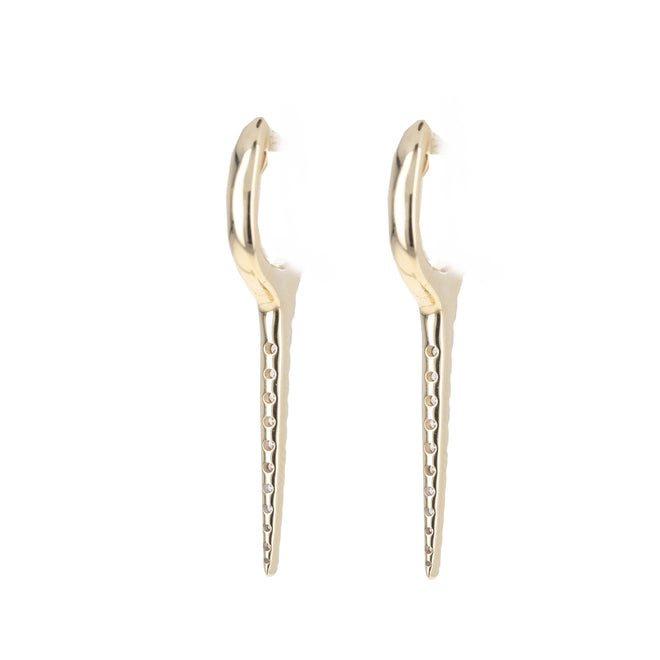 14K Yellow Gold Diamond Dagger Spike Earrings - Queen May