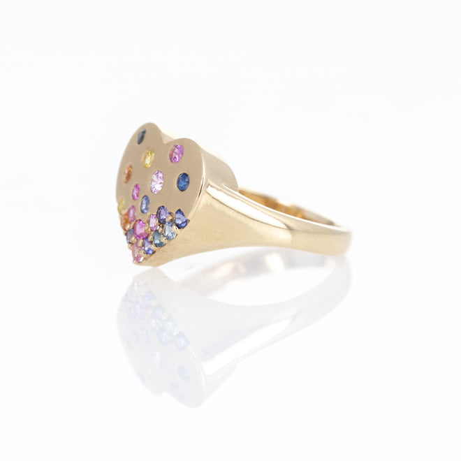 14K Yellow Gold Multi-Color Sapphire Heart Ring - Queen May