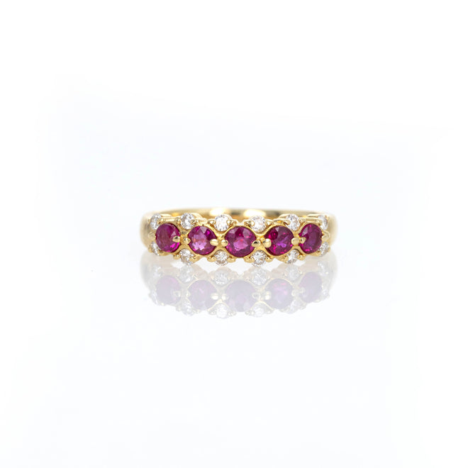 18K Yellow Gold Ruby Diamond Scallop Band - Queen May