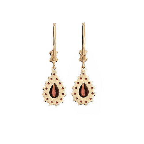 Vintage 14K Yellow Gold Bohemian Garnet Lever Back Drop Earrings - Queen May