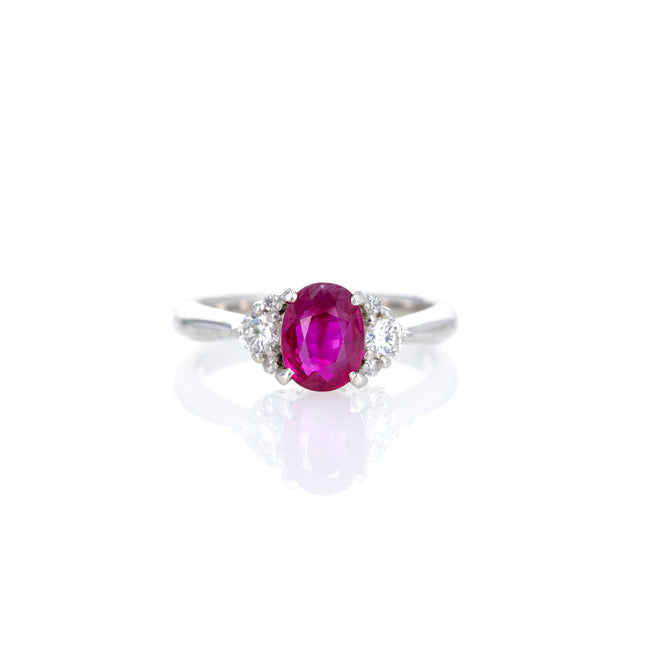 Platinum 1.33 Carat Oval Ruby Diamond Ring - Queen May