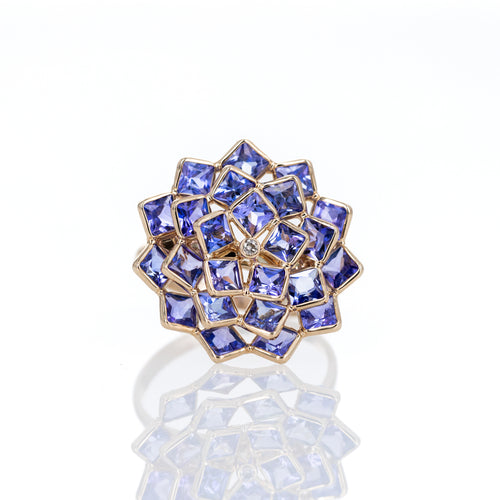 14K Yellow Gold Tanzanite Lotus Flower Ring - Queen May