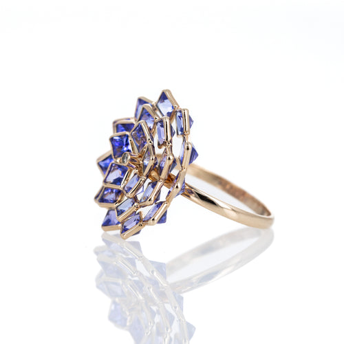 14K Yellow Gold Tanzanite Lotus Flower Ring - Queen May