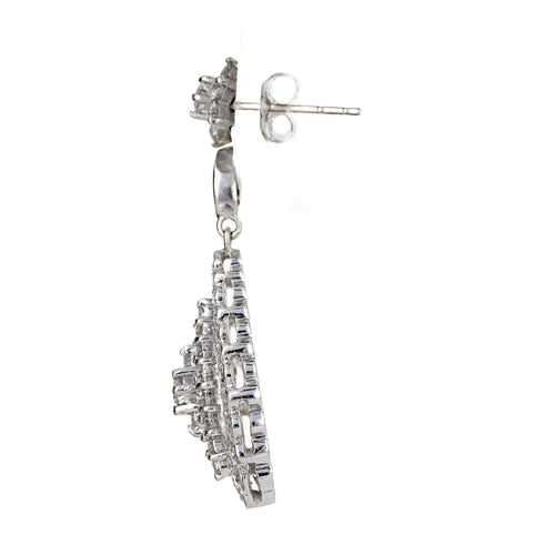 14K White Gold 2 Carat Diamond Flower Drop Earrings - Queen May