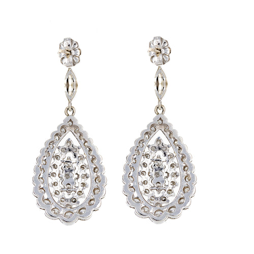 14K White Gold 2 Carat Diamond Flower Drop Earrings - Queen May