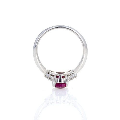 Platinum 1.33 Carat Oval Ruby Diamond Ring - Queen May