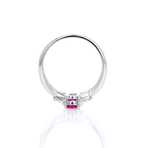 Platinum 0.57 Oval Ruby Trillion Diamond Three Stone Ring - Queen May