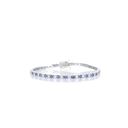 5.88 Carat Total Weight Round Natural Sapphire Diamond Tennis Bracelet - Queen May