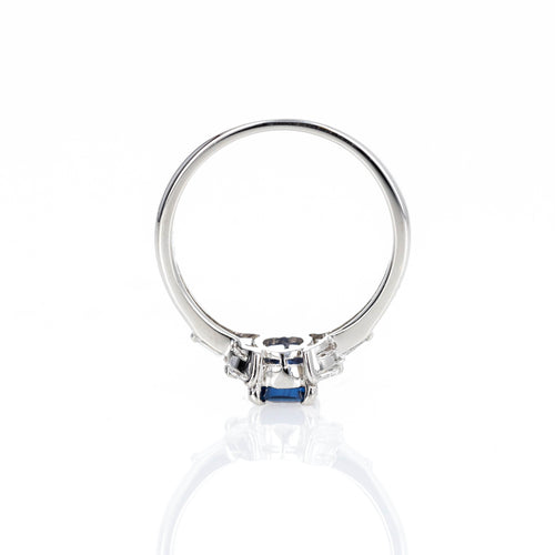 Platinum 0.76 Carat Emerald Cut Sapphire Diamond Ring - Queen May