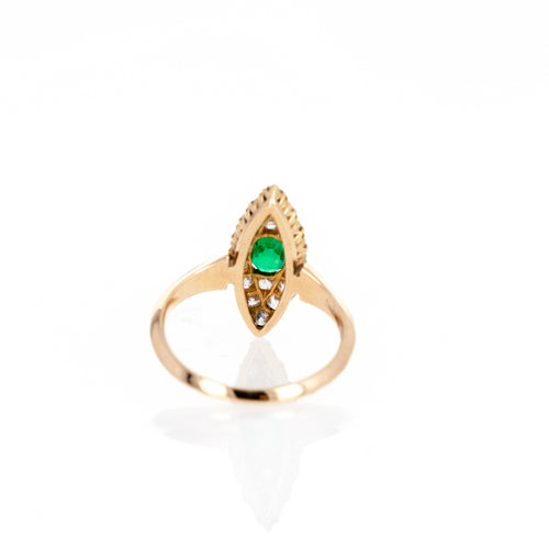 Antique Victorian 0.60 Carat Emerald Old European Diamond Navette Ring - Queen May