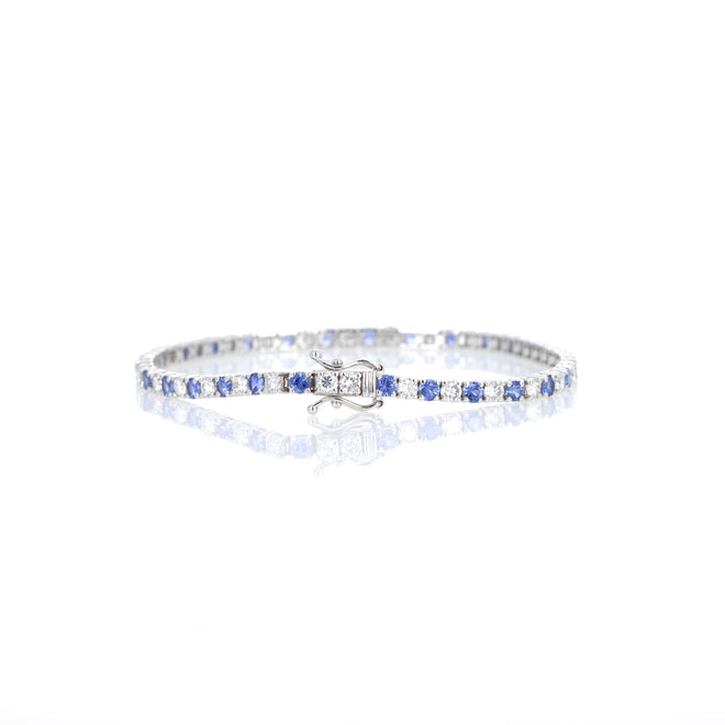 5.88 Carat Total Weight Round Natural Sapphire Diamond Tennis Bracelet - Queen May