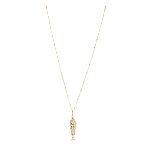 14K Yellow Gold Diamond Fish Pendant Necklace - Queen May