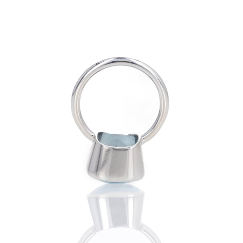 18K White Gold Cabochon Blue Topaz Bezel Gumdrop Ring - Queen May