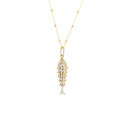 14K Yellow Gold Diamond Fish Pendant Necklace - Queen May