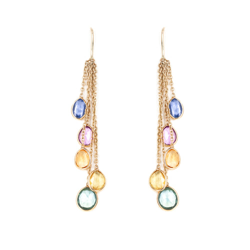 14K Yellow Gold Multi-Color Sapphire Bezel Chain Drop Earrings - Queen May