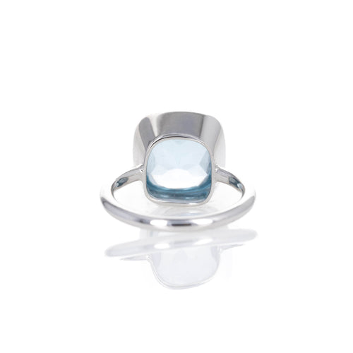 18K White Gold Cabochon Blue Topaz Bezel Gumdrop Ring - Queen May