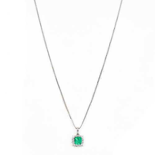 1.55 Carat Natural Emerald Diamond Halo Pendant Necklace - Queen May