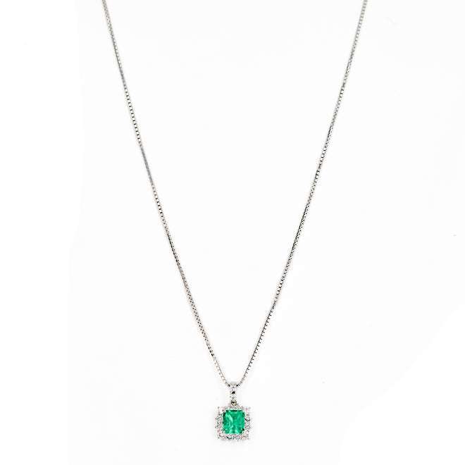 1.55 Carat Natural Emerald Diamond Halo Pendant Necklace - Queen May