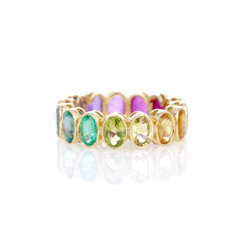 18K Yellow Gold Oval Multi-Color Gemstone Eternity Band - Queen May