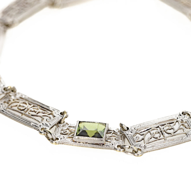 Art Deco 1.30 Carat Green Tourmaline Filigree Bracelet - Queen May