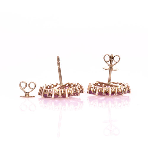 14K Rose Gold Marquise Pink Sapphire Diamond Flower Stud Earrings - Queen May