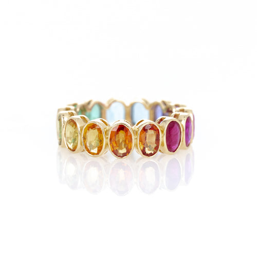 18K Yellow Gold Oval Multi-Color Gemstone Eternity Band - Queen May