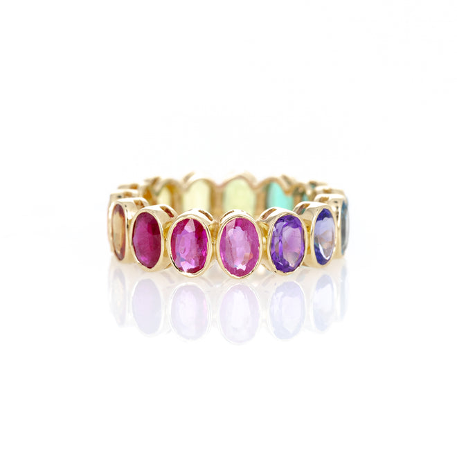 18K Yellow Gold Oval Multi-Color Gemstone Eternity Band - Queen May
