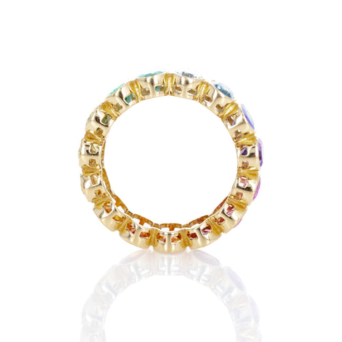 18K Yellow Gold Oval Multi-Color Gemstone Eternity Band - Queen May