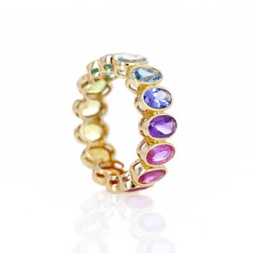 18K Yellow Gold Oval Multi-Color Gemstone Eternity Band - Queen May