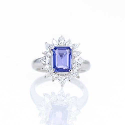 Platinum 2.33 Carat Tanzanite Pear Diamond Halo Ring - Queen May