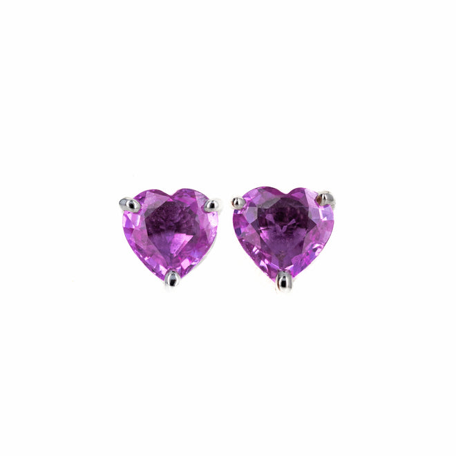Platinum 1.50 Carat Heart Shape Pink Sapphire Stud Earrings - Queen May