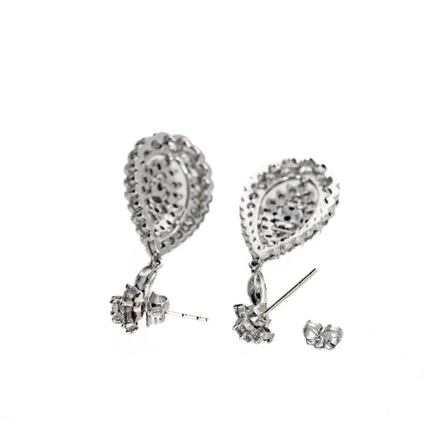 14K White Gold 2 Carat Diamond Flower Drop Earrings - Queen May