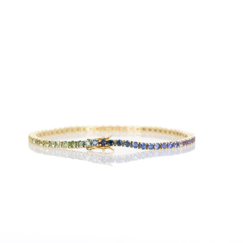 18K Yellow Gold 4 Carat Round Multi-Color Sapphire Tennis Bracelet - Queen May