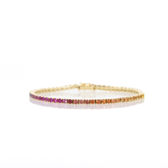 18K Yellow Gold 4 Carat Round Multi-Color Sapphire Tennis Bracelet - Queen May