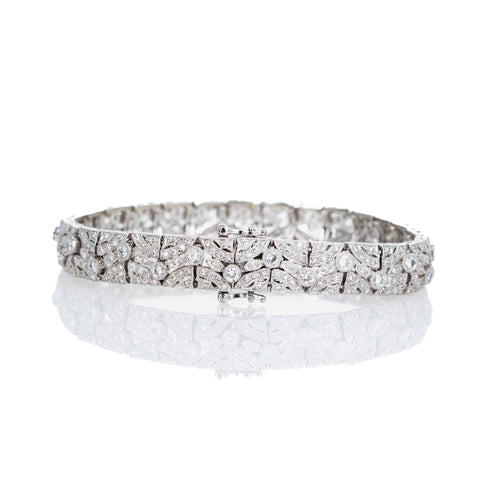 Platinum 2.70 Carat Diamond Milgrain Wide Bracelet - Queen May