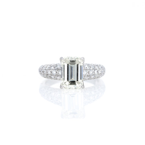 3.05 Carat Emerald Cut Diamond Pave Engagement Ring - Queen May