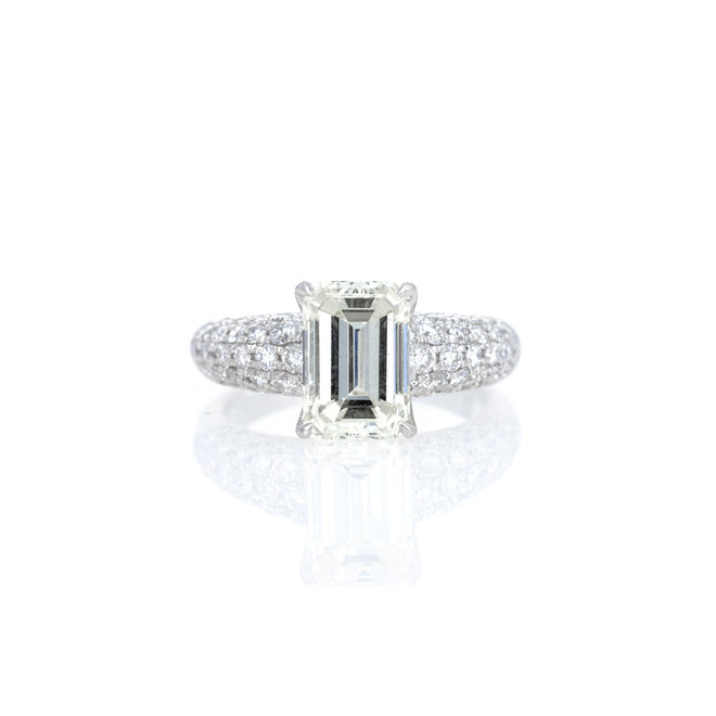 3.05 Carat Emerald Cut Diamond Pave Engagement Ring - Queen May