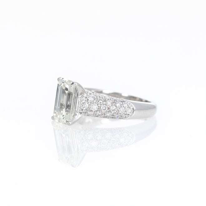 3.05 Carat Emerald Cut Diamond Pave Engagement Ring - Queen May