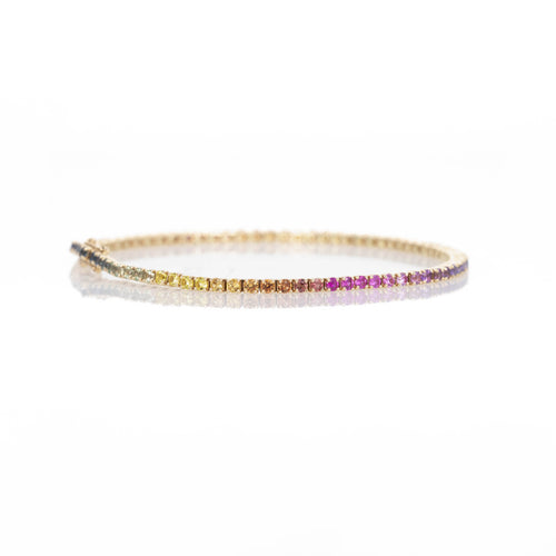 14K Yellow Gold 3.38 Carat Round Multi-Color Sapphire Tennis Bracelet - Queen May