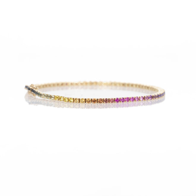 14K Yellow Gold 3.38 Carat Round Multi-Color Sapphire Tennis Bracelet - Queen May