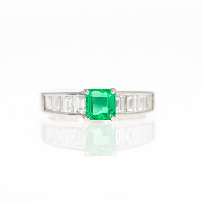 Platinum 0.52 Carat Natural Emerald Diamond Ring - Queen May