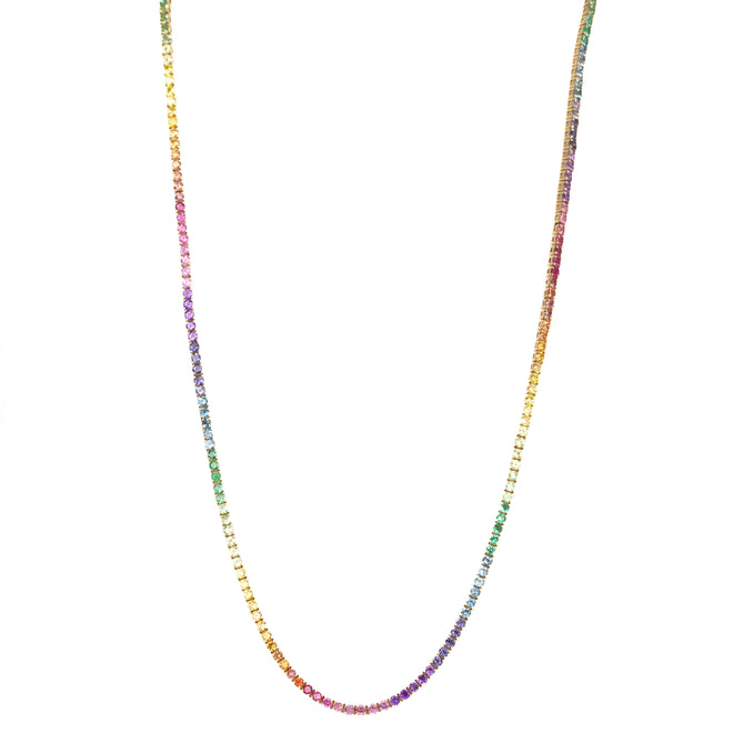 14K Yellow Gold 7.19 Carat Round Multi-Color Gemstone Tennis Necklace - Queen May
